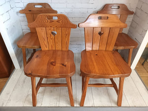 Vintage Tyrolean Dining Chairs Country Solid Pine Set of 4 Farmhouse Country Design 1970's