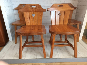 Vintage Tyrolean Dining Chairs Country Solid Pine Set of 4 Farmhouse Country Design 1970's