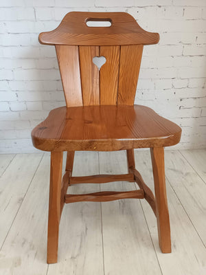 Vintage Tyrolean Dining Chairs Country Solid Pine Set of 4 Farmhouse Country Design 1970's