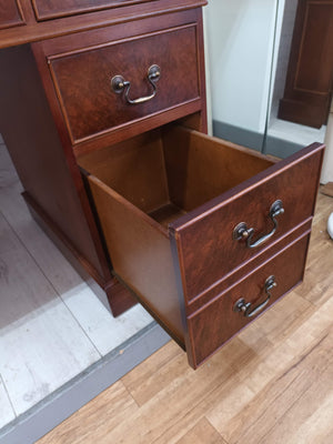 Antique Style Desk Walnut Wooden Twin Pedestal Desk Vintage Partners Desk Leather Top