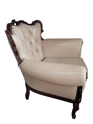 Vintage Baroque Armchair Lounge Chair Louis XV Leather Buttoned Chesterfield 1980