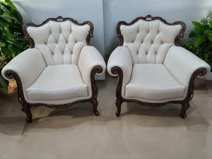 Vintage Pair Baroque Armchairs Lounge Chair Louis XV Leather Buttoned Chesterfield 1980