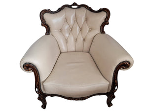 Vintage Baroque Armchair Lounge Chair Louis XV Leather Buttoned Chesterfield 1980