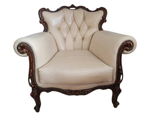 Vintage Baroque Armchair Lounge Chair Louis XV Leather Buttoned Chesterfield 1980