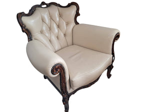 Vintage Baroque Armchair Lounge Chair Louis XV Leather Buttoned Chesterfield 1980