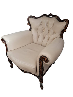 Vintage Baroque Armchair Lounge Chair Louis XV Leather Buttoned Chesterfield 1980