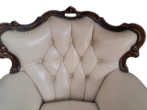 Vintage Baroque Armchair Lounge Chair Louis XV Leather Buttoned Chesterfield 1980