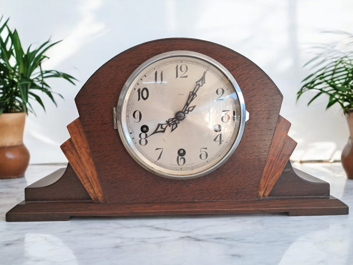 Art Deco Original Enfield Mantle Clock Oak Wood Vintage Chimes 1950