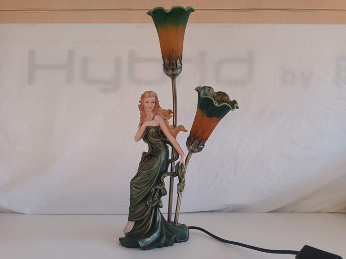 Vintage Art Deco Table Lamp Lady Figurine Tulip Shades Art Nouveau