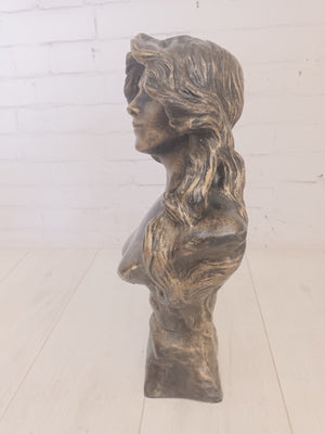 Vintage Art Nouveau Bust Young Woman "Judith"  After Goyeau Antique Sculpture LARGE HEAVY 1960