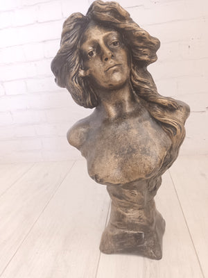 Vintage Art Nouveau Bust Young Woman "Judith"  After Goyeau Antique Sculpture LARGE HEAVY 1960