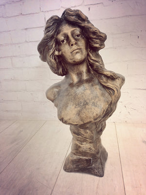 Vintage Art Nouveau Bust Young Woman "Judith"  After Goyeau Antique Sculpture LARGE HEAVY 1960