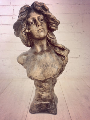 Vintage Art Nouveau Bust Young Woman "Judith"  After Goyeau Antique Sculpture LARGE HEAVY 1960