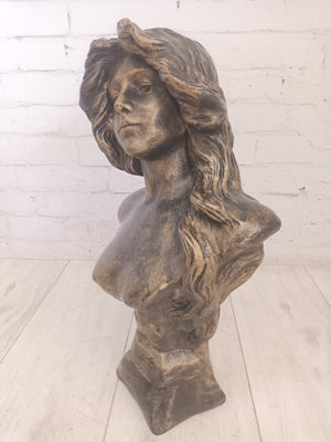 Vintage Art Nouveau Bust Young Woman "Judith"  After Goyeau Antique Sculpture LARGE HEAVY 1960