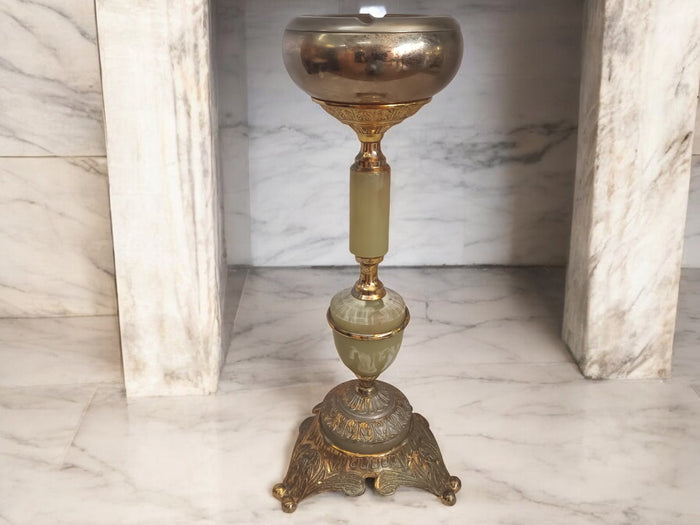 Vintage  Ash Tray Floor Standing Italian Style Ashtray Onyx Gold Gilt Mid Century 1960