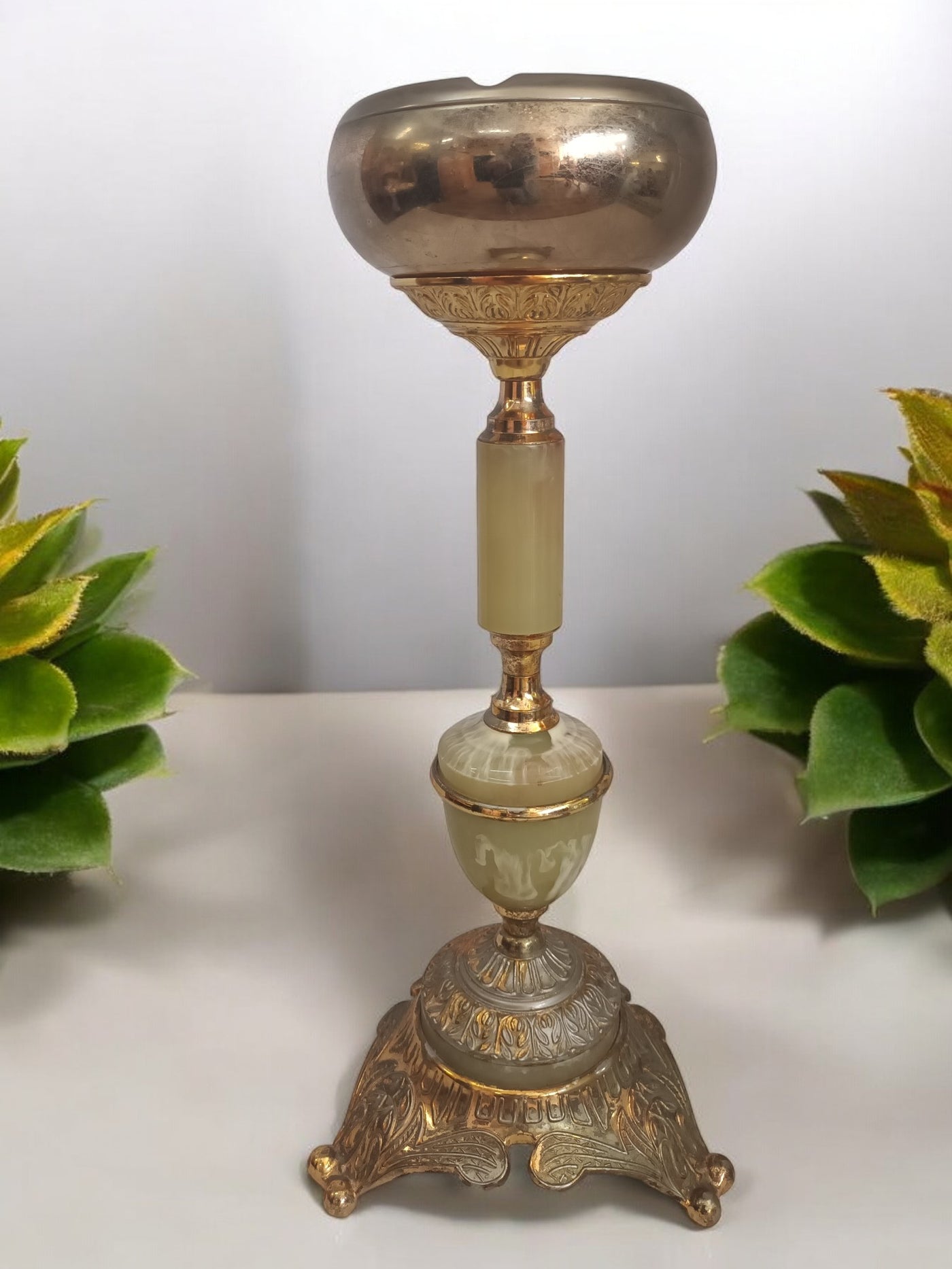 Vintage Ash Tray Floor Standing Italian Style Ashtray Onyx Gold