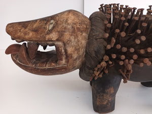 Antique Large Bakongo Dog Kozo Fetish Double Headed Congo Tribal Vintage Decorative Art Protective Figure