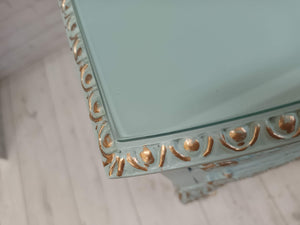 Vintage Pair Bedside Cabinets Drawers French Country Style Louis XV Mint & Gold Antique