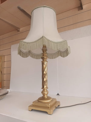 Vintage Solid Brass Table Lamp Art Deco Tassel Fringe Lampshade Antique Lamp b