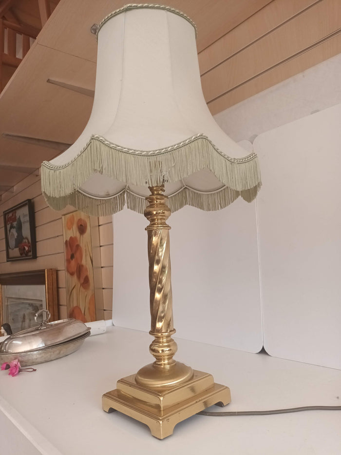 Vintage Solid Brass Table Lamp Art Deco Tassel Fringe Lampshade Antique Lamp b