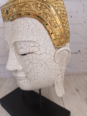 Vintage Buddha Head Wooden Bust Sculpture LARGE Indian Thai Art Hindu Antique Decorative 1970