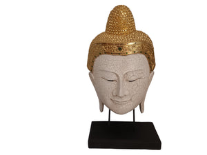 Vintage Buddha Head Wooden Bust Sculpture LARGE Indian Thai Art Hindu Antique Decorative 1970