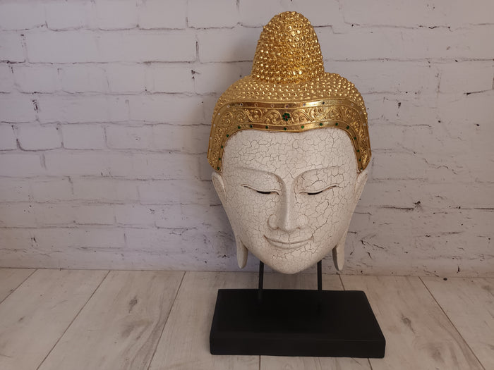 Vintage Buddha Head Wooden Bust Sculpture LARGE Indian Thai Art Hindu Antique Decorative 1970