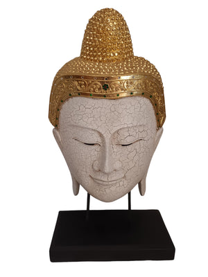 Vintage Buddha Head Wooden Bust Sculpture LARGE Indian Thai Art Hindu Antique Decorative 1970