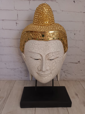 Vintage Buddha Head Wooden Bust Sculpture LARGE Indian Thai Art Hindu Antique Decorative 1970