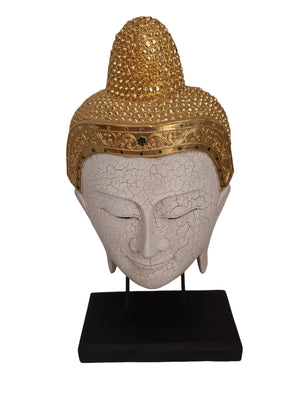 Vintage Buddha Head Wooden Bust Sculpture LARGE Indian Thai Art Hindu Antique Decorative 1970