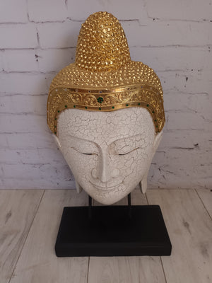 Vintage Buddha Head Wooden Bust Sculpture LARGE Indian Thai Art Hindu Antique Decorative 1970