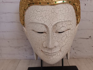 Vintage Buddha Head Wooden Bust Sculpture LARGE Indian Thai Art Hindu Antique Decorative 1970