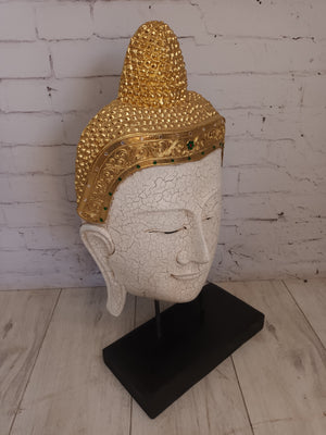 Vintage Buddha Head Wooden Bust Sculpture LARGE Indian Thai Art Hindu Antique Decorative 1970