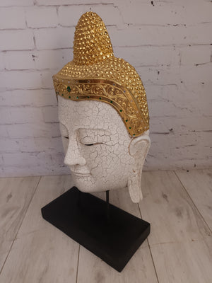 Vintage Buddha Head Wooden Bust Sculpture LARGE Indian Thai Art Hindu Antique Decorative 1970