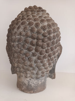Vintage LARGE Head of Buddha Art Sculpture Bust Antique Buddha Head Sandstone Style Garden Statue Buddha 1980
