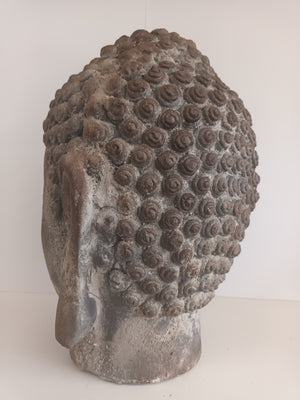 Vintage LARGE Head of Buddha Art Sculpture Bust Antique Buddha Head Sandstone Style Garden Statue Buddha 1980