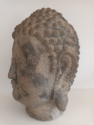 Vintage LARGE Head of Buddha Art Sculpture Bust Antique Buddha Head Sandstone Style Garden Statue Buddha 1980