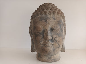 Vintage LARGE Head of Buddha Art Sculpture Bust Antique Buddha Head Sandstone Style Garden Statue Buddha 1980