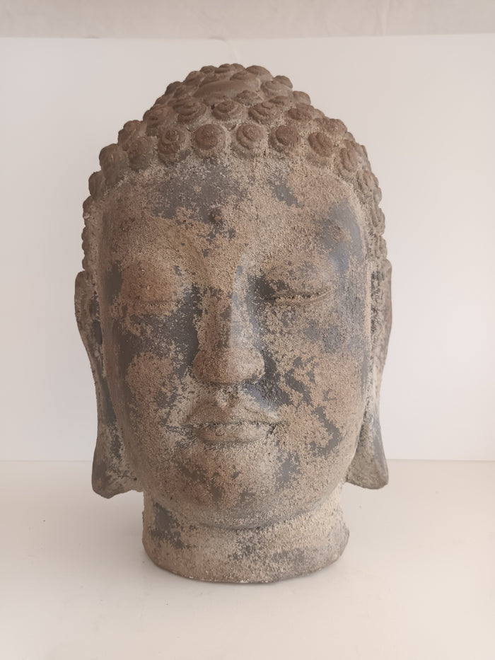 Vintage LARGE Head of Buddha Art Sculpture Bust Antique Buddha Head Sandstone Style Garden Statue Buddha 1980