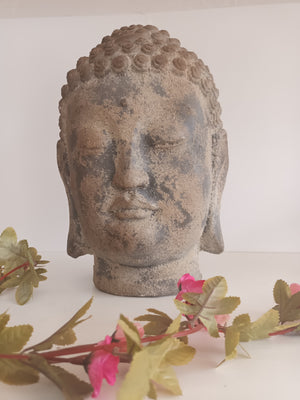 Vintage LARGE Head of Buddha Art Sculpture Bust Antique Buddha Head Sandstone Style Garden Statue Buddha 1980