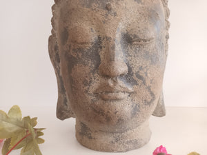 Vintage LARGE Head of Buddha Art Sculpture Bust Antique Buddha Head Sandstone Style Garden Statue Buddha 1980