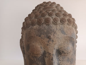 Vintage LARGE Head of Buddha Art Sculpture Bust Antique Buddha Head Sandstone Style Garden Statue Buddha 1980