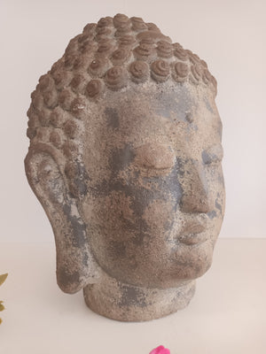 Vintage LARGE Head of Buddha Art Sculpture Bust Antique Buddha Head Sandstone Style Garden Statue Buddha 1980