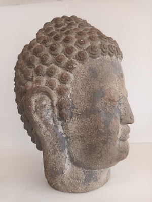 Vintage LARGE Head of Buddha Art Sculpture Bust Antique Buddha Head Sandstone Style Garden Statue Buddha 1980