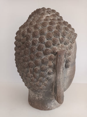 Vintage LARGE Head of Buddha Art Sculpture Bust Antique Buddha Head Sandstone Style Garden Statue Buddha 1980