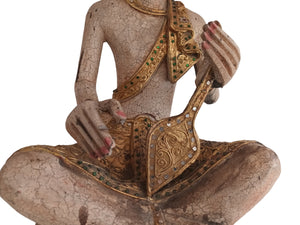 Vintage Buddha Monk Wooden Sculpture LARGE Indian Thai Art Hindu Antique Sitting Buddhist 1970