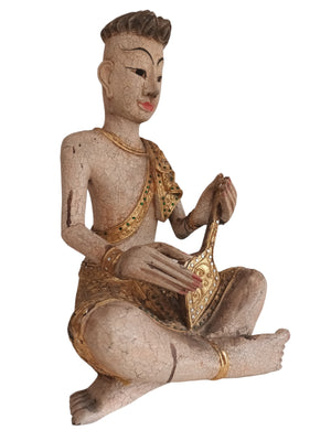 Vintage Buddha Monk Wooden Sculpture LARGE Indian Thai Art Hindu Antique Sitting Buddhist 1970