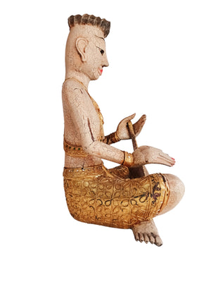 Vintage Buddha Monk Wooden Sculpture LARGE Indian Thai Art Hindu Antique Sitting Buddhist 1970