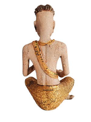 Vintage Buddha Monk Wooden Sculpture LARGE Indian Thai Art Hindu Antique Sitting Buddhist 1970