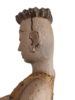 Vintage Buddha Monk Wooden Sculpture LARGE Indian Thai Art Hindu Antique Sitting Buddhist 1970